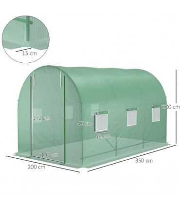 Polytunnel Greenhouse PE Cover Green 3.5L x 2W x 2H m Walk-in Tunnel Greenhouse