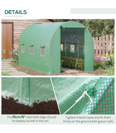 Polytunnel Greenhouse PE Cover Green 3.5L x 2W x 2H m Walk-in Tunnel Greenhouse