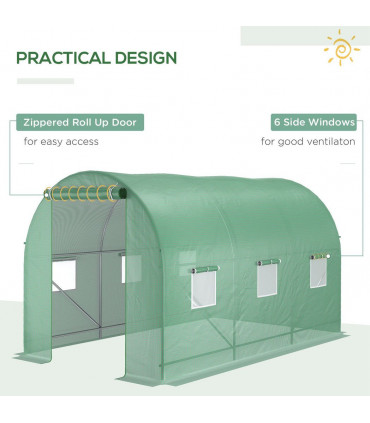 Polytunnel Greenhouse PE Cover Green 3.5L x 2W x 2H m Walk-in Tunnel Greenhouse