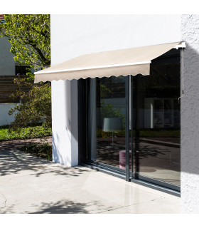 Awning 3.5x2.5m Manual Beige Polyester Window Door Sun Shade w/ Handle