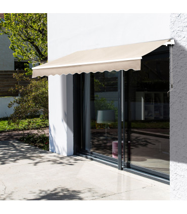 Awning 3.5x2.5m Manual Beige Polyester Window Door Sun Shade w/ Handle