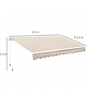 Awning 3.5x2.5m Manual Beige Polyester Window Door Sun Shade w/ Handle