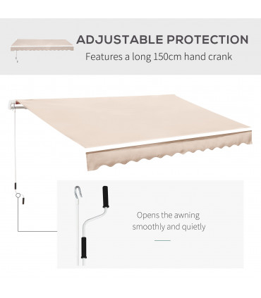 Awning 3.5x2.5m Manual Beige Polyester Window Door Sun Shade w/ Handle