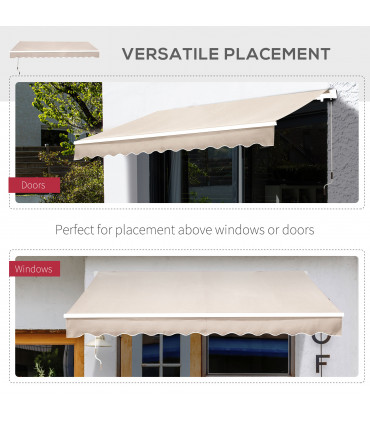 Awning 3.5x2.5m Manual Beige Polyester Window Door Sun Shade w/ Handle