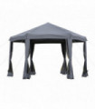 Grey Polyester 3.2m Pop Up Gazebo Hexagonal Canopy Tent w/Sidewalls - Outdoor