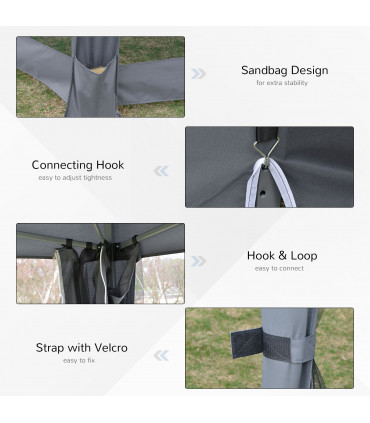 Grey Polyester 3.2m Pop Up Gazebo Hexagonal Canopy Tent w/Sidewalls - Outdoor