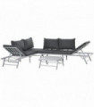 Steel Grey 198cm x 70cm x 70cm 3Pc Garden Seating   Sofa Lounge Table Grey