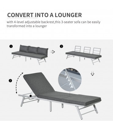 Steel Grey 198cm x 70cm x 70cm 3Pc Garden Seating   Sofa Lounge Table Grey