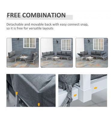 Steel Grey 198cm x 70cm x 70cm 3Pc Garden Seating   Sofa Lounge Table Grey