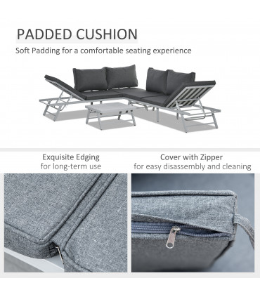 Steel Grey 198cm x 70cm x 70cm 3Pc Garden Seating   Sofa Lounge Table Grey