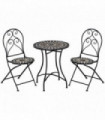 Garden Bistro Set Black Metal Ceramic 60cmx60cmx71cm 3PC Mosaic Tile Top