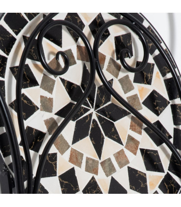 Garden Bistro Set Black Metal Ceramic 60cmx60cmx71cm 3PC Mosaic Tile Top