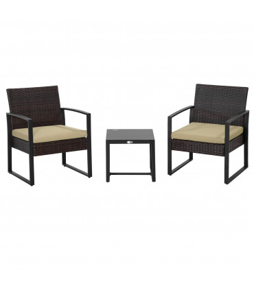 3Pc Rattan Bistro Set Beige PE Wicker Rattan 63cmx57cmx76cm Garden Patio Sofa