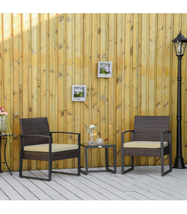 3Pc Rattan Bistro Set Beige PE Wicker Rattan 63cmx57cmx76cm Garden Patio Sofa