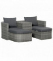 Garden Sofa Set, Grey PE Rattan, Large Daybed w/ Cushion, 183cmx70cmx62cm, 3PC