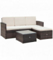 Outdoor Patio Furniture Set Brown Steel PE Wicker Glass 3PC Sofa Footstool Table