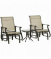 Steel Khaki 3PCS Outdoor Gliding Chairs w/ Table Set Patio Garden Furniture