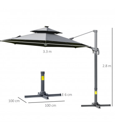 Aluminium Dark Grey 3m Cantilever Parasol Solar Lights Power Bank 360� Spin