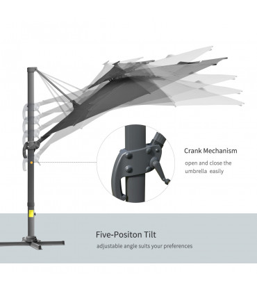 Aluminium Dark Grey 3m Cantilever Parasol Solar Lights Power Bank 360� Spin