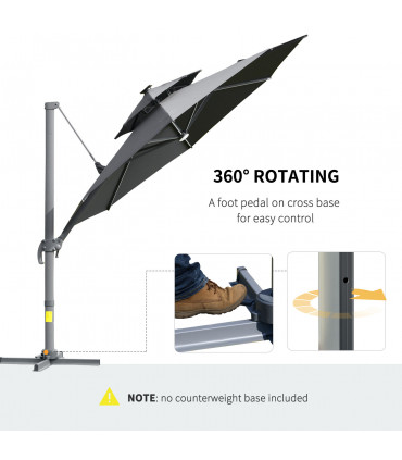 Aluminium Dark Grey 3m Cantilever Parasol Solar Lights Power Bank 360� Spin