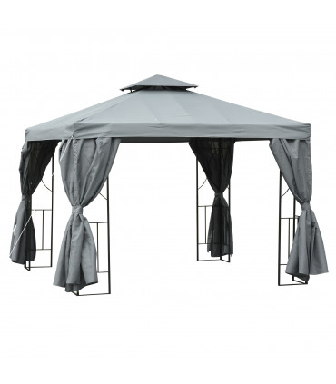 Metal Grey 295cm x 295cm Gazebo with Double Roof Design for Backyard Garden