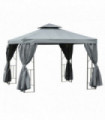 Metal Grey 295cm x 295cm Gazebo with Double Roof Design for Backyard Garden