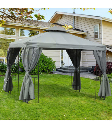 Metal Grey 295cm x 295cm Gazebo with Double Roof Design for Backyard Garden