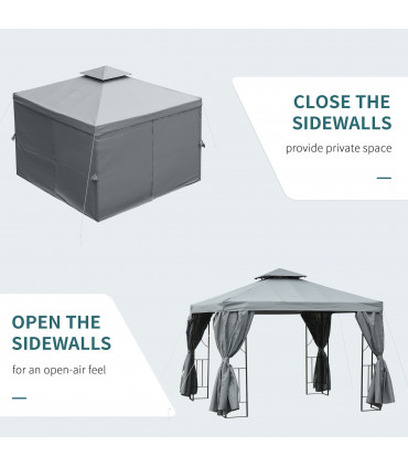 Metal Grey 295cm x 295cm Gazebo with Double Roof Design for Backyard Garden