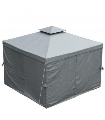 Metal Grey 295cm x 295cm Gazebo with Double Roof Design for Backyard Garden