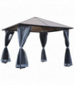 Garden Aluminium Gazebo Hardtop Roof with Mesh Curtains Grey 2.65m x 4m x 3m