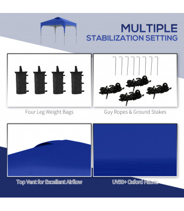 Pop Up Gazebo Blue UV50+ fabric 305cm x 305cm x 290cm 3x3M Foldable Carry Bag