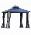 3x3m Hardtop Gazebo Canopy Double-Tier Steel Frame, Curtains & Net