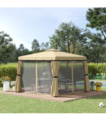 3x3m Patio Gazebo Water Repellent Roof, Mosquito Net Aluminium Beige