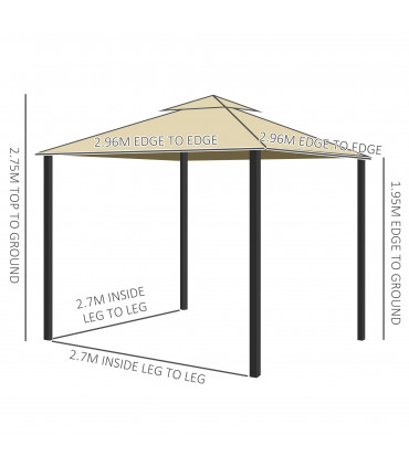 3x3m Patio Gazebo Water Repellent Roof, Mosquito Net Aluminium Beige