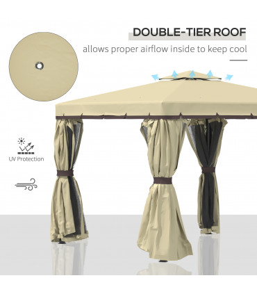 3x3m Patio Gazebo Water Repellent Roof, Mosquito Net Aluminium Beige