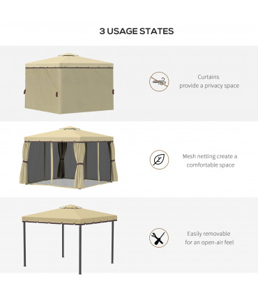 3x3m Patio Gazebo Water Repellent Roof, Mosquito Net Aluminium Beige