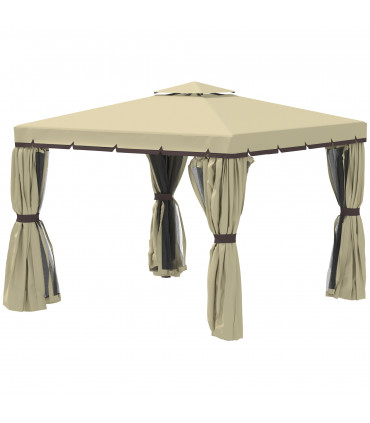 3x3m Patio Gazebo Water Repellent Roof, Mosquito Net Aluminium Beige