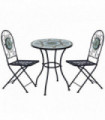 Outdoor Bistro Set 3pc Black Mosaic Design Folding Chairs Table 60x70H (cm)