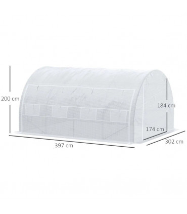 Greenhouse Polytunnel White Galvanised Steel PE 3.9m x 3m x 2 m Walk-in