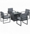 Aluminium Grey Fire Pit Table 85W x 85D x 68H cm 4 Seater Garden Furniture Set