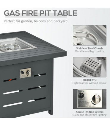 Aluminium Grey Fire Pit Table 85W x 85D x 68H cm 4 Seater Garden Furniture Set