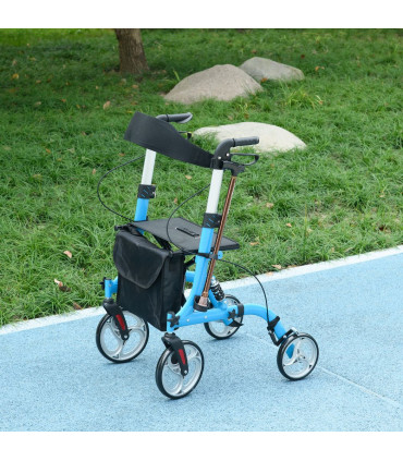 4 Wheel Rollator with Seat Adjustable Mobility Walker with Bag Dual Brakes