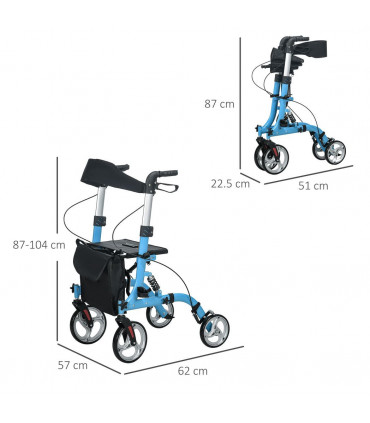 4 Wheel Rollator with Seat Adjustable Mobility Walker with Bag Dual Brakes