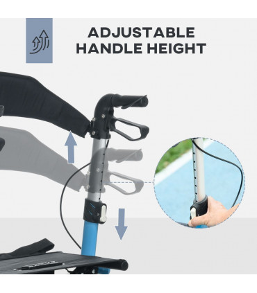 4 Wheel Rollator with Seat Adjustable Mobility Walker with Bag Dual Brakes