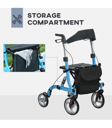 4 Wheel Rollator with Seat Adjustable Mobility Walker with Bag Dual Brakes
