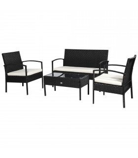 4-Seater Rattan Garden Furniture Set Black Cream Outdoor Patio Bistro