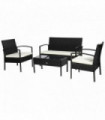 4-Seater Rattan Garden Furniture Set Black Cream Outdoor Patio Bistro