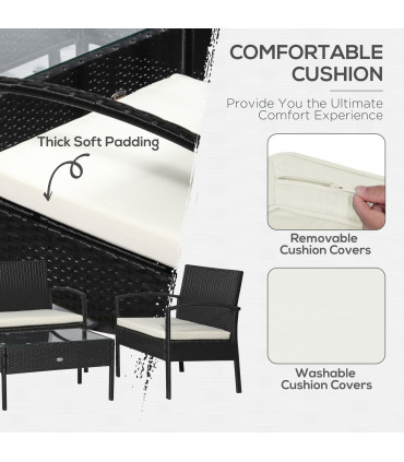 4-Seater Rattan Garden Furniture Set Black Cream Outdoor Patio Bistro