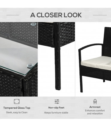 4-Seater Rattan Garden Furniture Set Black Cream Outdoor Patio Bistro