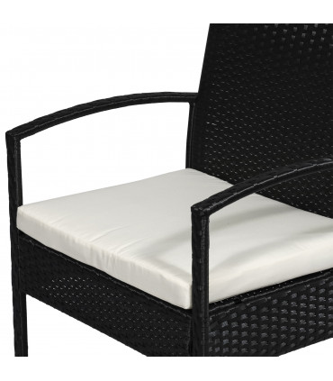 4-Seater Rattan Garden Furniture Set Black Cream Outdoor Patio Bistro